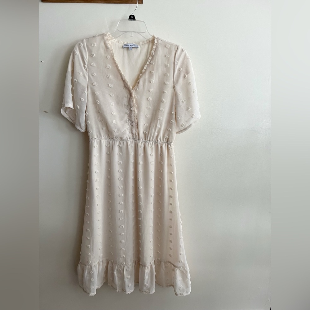 Petal & Pup lined midi dress, women’s small, soft cream color